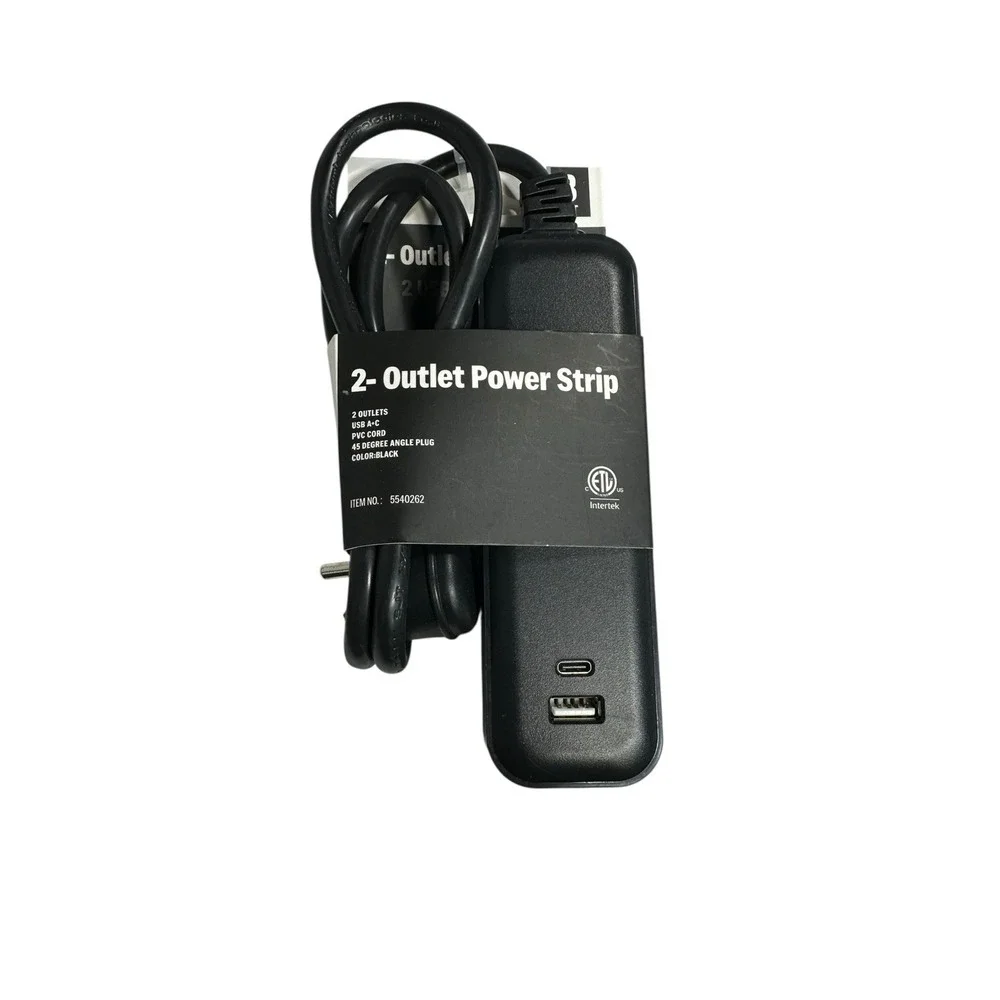 3 foot 2 outlet power strip USA & C ports black‎ extension cord